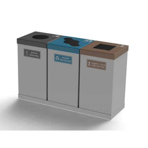 Box Bin - Triple Recycler Bin | Litter Bins | Street Furniture Ireland | Larkin Engineering